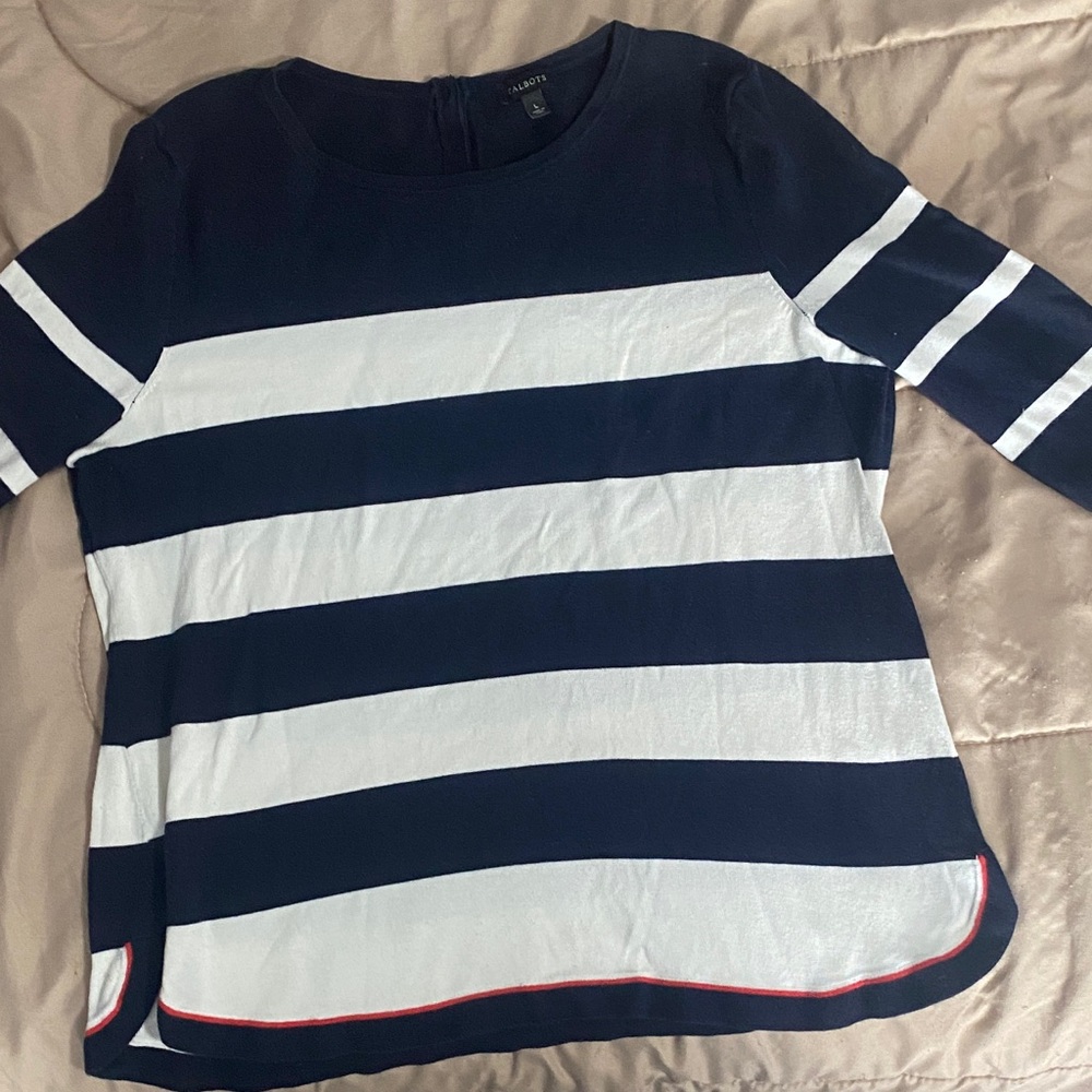 Talbots Navy and White Striped Boatneck Top